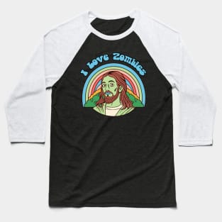 Funny I Love Zombies Jesus Christ Retro Rainbow Illustration Baseball T-Shirt